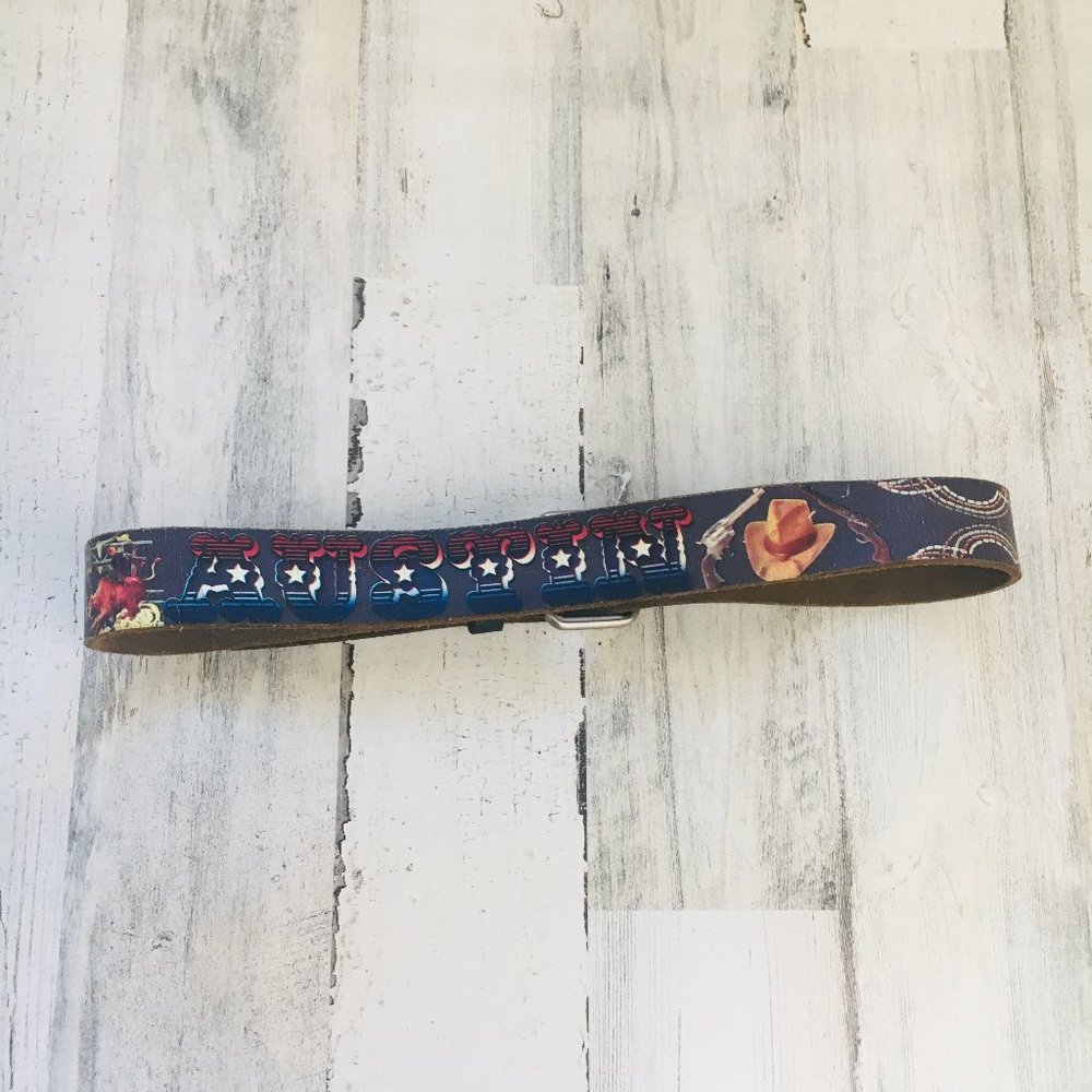 Leather Novelty Belt Austin Texas Distressed Vintage Look